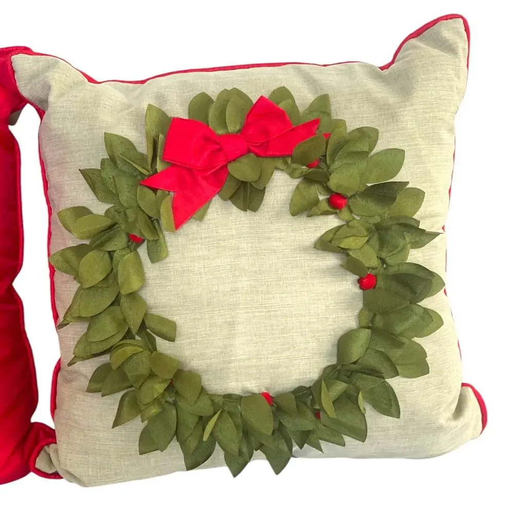 Storehouse Christmas Holiday Wreath Pillows Set Of 2 18in X 18in - Picture 3 of 5